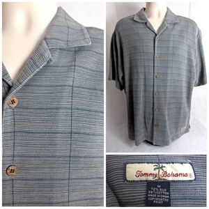 Tommy Bahama M Silk Blend Gray Plaid Camp Shirt